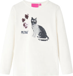 vidaXL-Kindershirt-met-lange-mouwen-pailletten-kat-128-ecru
