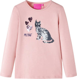 vidaXL-Kindershirt-met-lange-mouwen-pailletten-kat-128-lichtroze