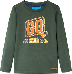 vidaXL-Kindershirt-met-lange-mouwen-racewagenprint-128-donkergroen