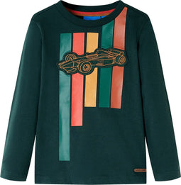 vidaXL-Kindershirt-met-lange-mouwen-racewagenprint-128-donkergroen