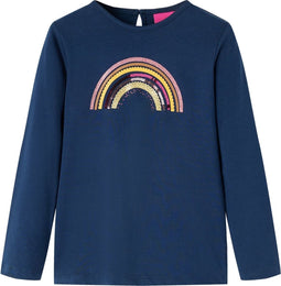 vidaXL-Kindershirt-met-lange-mouwen-regenboogprint-140-marineblauw