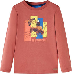 vidaXL-Kindershirt-met-lange-mouwen-rund-en-vogelprint-116-hennakleurig