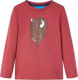 vidaXL-Kindershirt-met-lange-mouwen-runderprint-128-roodbruin