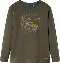 vidaXL-Kindershirt-met-lange-mouwen-terreinwagenprint-116-kakikleurig