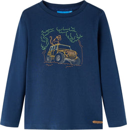 vidaXL-Kindershirt-met-lange-mouwen-terreinwagenprint-128-marineblauw