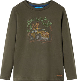 vidaXL-Kindershirt-met-lange-mouwen-terreinwagenprint-92-kakikleurig