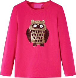 vidaXL-Kindershirt-met-lange-mouwen-uilenprint-104-felroze