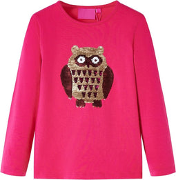 vidaXL-Kindershirt-met-lange-mouwen-uilenprint-116-felroze