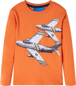 vidaXL-Kindershirt-met-lange-mouwen-vliegtuigprint-104-donkeroranje