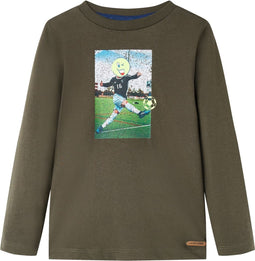vidaXL-Kindershirt-met-lange-mouwen-voetbalspelerprint-104-kakikleurig