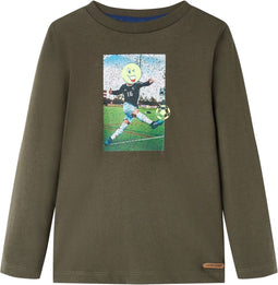 vidaXL-Kindershirt-met-lange-mouwen-voetbalspelerprint-140-kakikleurig