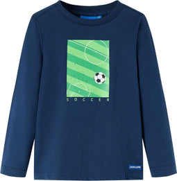 vidaXL-Kindershirt-met-lange-mouwen-voetbalveldprint-116-marineblauw