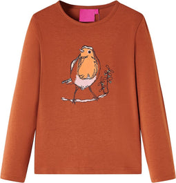 vidaXL-Kindershirt-met-lange-mouwen-vogelprint-104-cognackleurig