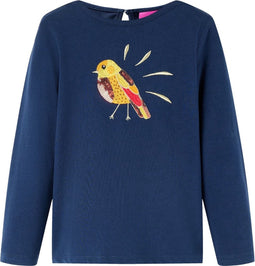 vidaXL-Kindershirt-met-lange-mouwen-vogelprint-116-marineblauw