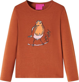 vidaXL-Kindershirt-met-lange-mouwen-vogelprint-140-cognackleurig