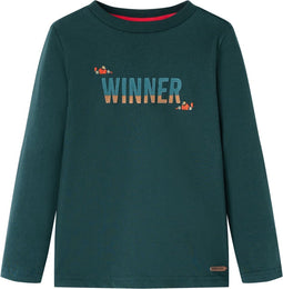 vidaXL-Kindershirt-met-lange-mouwen-winner-print-128-donkergroen