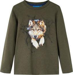 vidaXL-Kindershirt-met-lange-mouwen-wolvenprint-116-kakikleurig