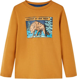 vidaXL-Kindershirt-met-lange-mouwen-wolvenprint-92-donkerokerkleurig