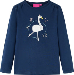 vidaXL-Kindershirt-met-lange-mouwen-zwanenprint-104-marineblauw