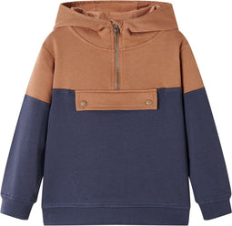 vidaXL-Kindersweater-met-capuchon-halve-rits-128-antraciet--en-cognackleurig