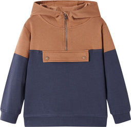 vidaXL-Kindersweater-met-capuchon-halve-rits-140-antraciet--en-cognackleurig