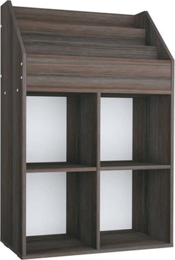 vidaXL - Kindertijdschriftenrek - 71x30x114 - cm - bewerkt - hout - grijs - en - eiken