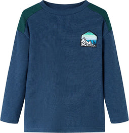 vidaXL-Kindertrui-gewafeld-met-print-140-marineblauw