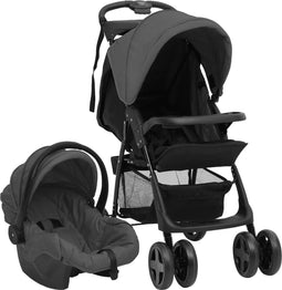 vidaXL - Kinderwagen - 2-in-1 - staal - lichtgrijs - en - zwart