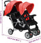 vidaXL - Kinderwagen - dubbel - staal - rood - en - zwart