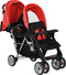 vidaXL - Kinderwagen - dubbel - staal - rood - en - zwart