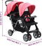vidaXL - Kinderwagen - dubbel - staal - roze - en - zwart