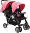 vidaXL - Kinderwagen - dubbel - staal - roze - en - zwart