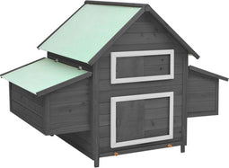 vidaXL - Kippenhok - 150x96x110 - cm - massief - vurenhout - grijs - en - wit
