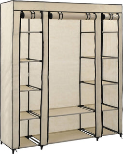 vidaXL - Kledingkast - met - vakken - en - stangen - 150x45x176 - cm - stof - crème
