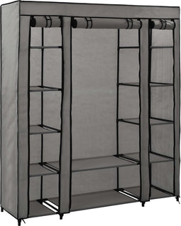 vidaXL - Kledingkast - met - vakken - en - stangen - 150x45x176 - cm - stof - grijs
