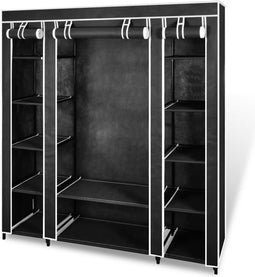 vidaXL - Kledingkast - met - vakken - en - stangen - 45x150x176 - cm - stof - zwart