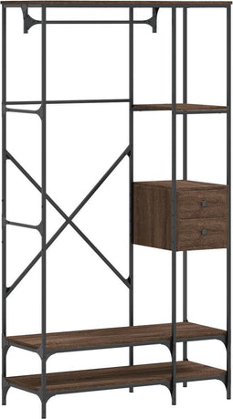 vidaXL - Kledingrek - met - schappen - bewerkt - hout - bruin - eikenkleur