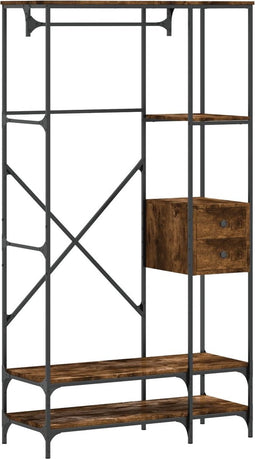 vidaXL - Kledingrek - met - schappen - bewerkt - hout - gerookt - eikenkleurig