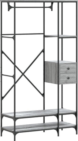 vidaXL - Kledingrek - met - schappen - bewerkt - hout - grijs - sonoma - eikenkleurig