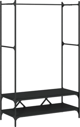 vidaXL - Kledingrek - met - schappen - bewerkt - hout - zwart