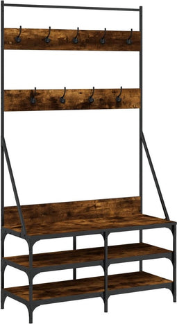 vidaXL - Kledingrek - met - schoenenrek - 100x40x184 - cm - gerookt - eikenkleurig