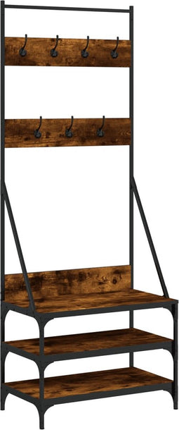 vidaXL - Kledingrek - met - schoenenrek - 70x40x184 - cm - gerookt - eikenkleurig