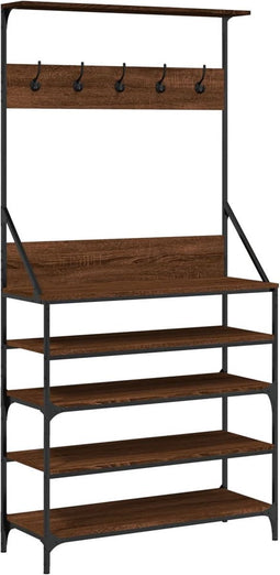 vidaXL - Kledingrek - met - schoenenrek - 90x34x184 - cm - bruin - eikenkleur