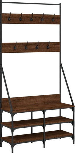 vidaXL - Kledingrek - met - schoenenrek - 90x34x184 - cm - bruin - eikenkleur