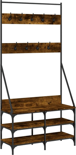 vidaXL - Kledingrek - met - schoenenrek - 90x34x184 - cm - gerookt - eikenkleurig