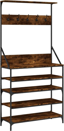 vidaXL - Kledingrek - met - schoenenrek - 90x34x184 - cm - gerookt - eikenkleurig