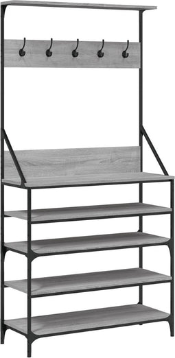 vidaXL - Kledingrek - met - schoenenrek - 90x34x184 - cm - grijs - sonoma - eikenkleur