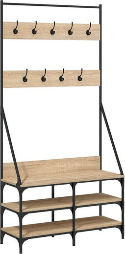 vidaXL - Kledingrek - met - schoenenrek - 90x34x184 - cm - sonoma - eikenkleurig