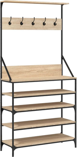 vidaXL - Kledingrek - met - schoenenrek - 90x34x184 - cm - sonoma - eikenkleurig
