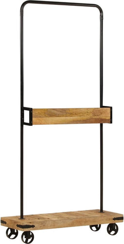 vidaXL - Kledingrek - met - wieltjes - 90x35x190 - cm - massief - mangohout - en - ijzer